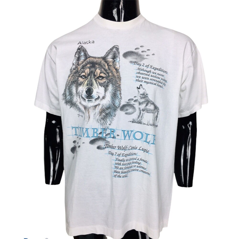 Vintage 70s Alaska Timber Wolf Single Stitch Screen Stars Size XL Deadstock NEW